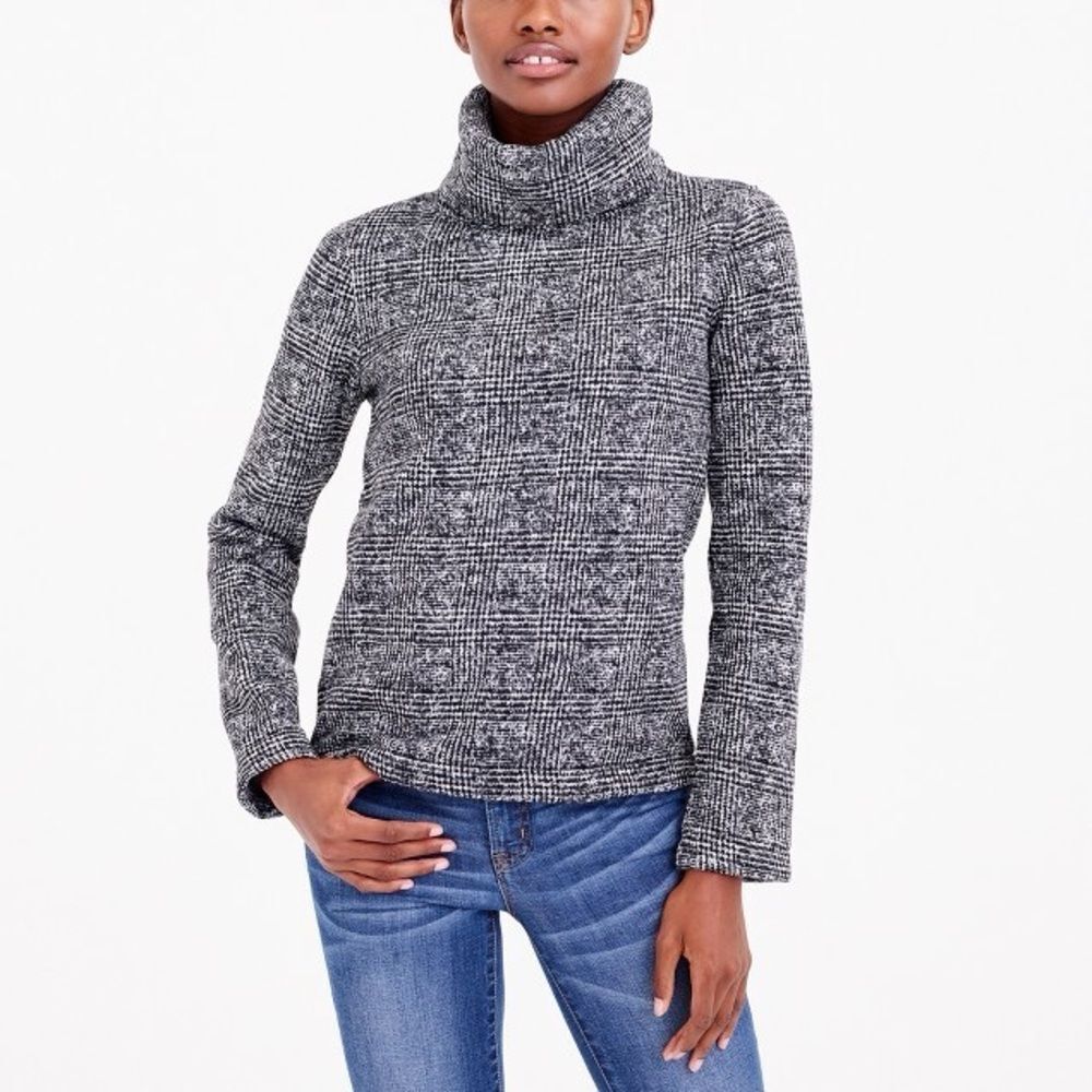 J. Crew Mercantile Black White Plaid Long Sleeve Turtle Neck Dressy Sweatshirt S
